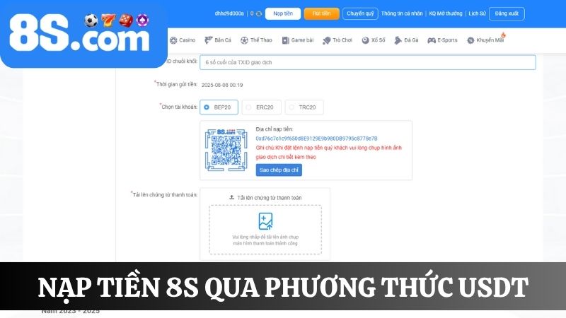 nạp tiền 8S qua phương thức USDT